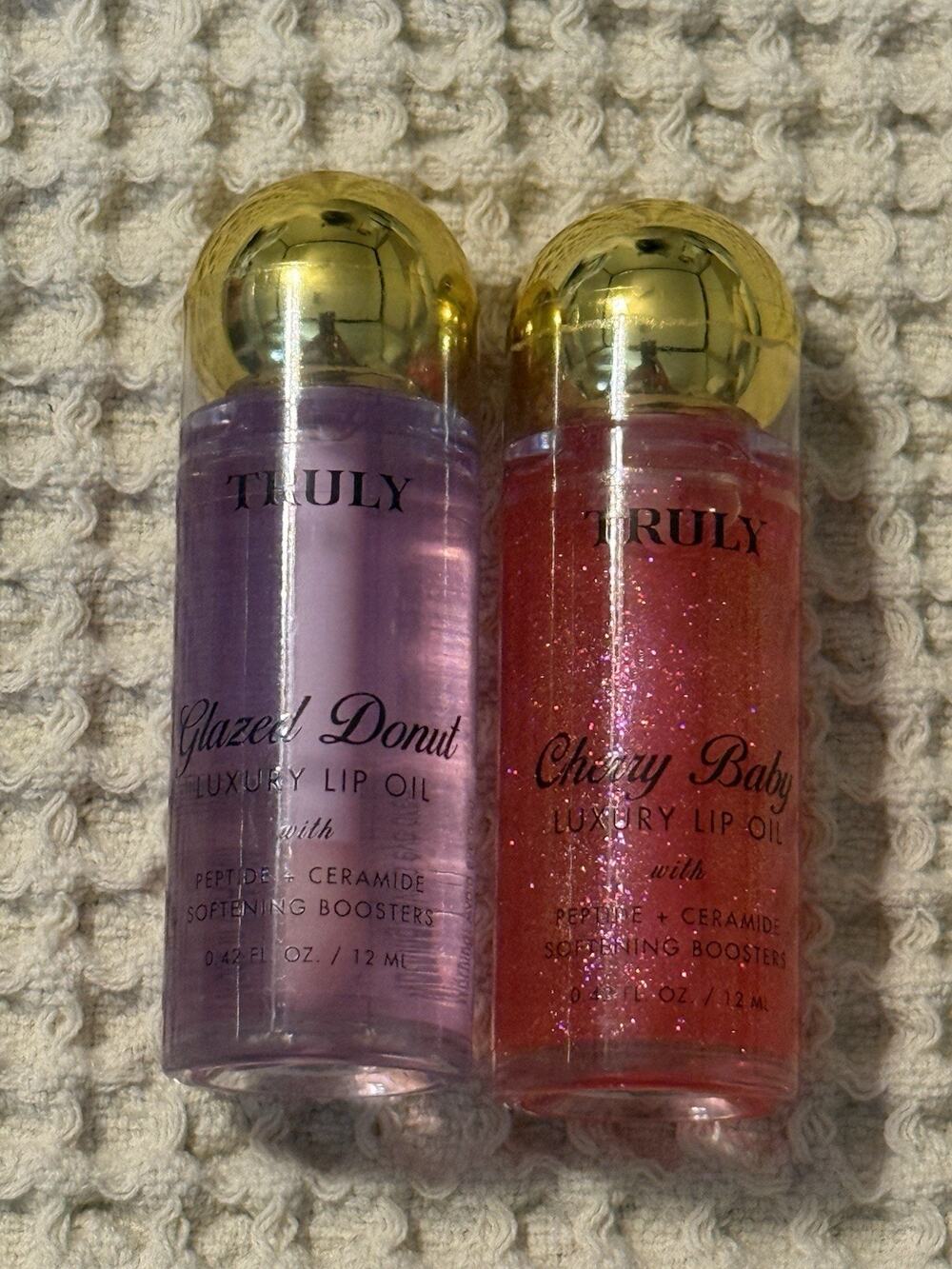 Truly Cherry Baby & Glazed Donut Hydrating Lip Oil Peptide Ceramide 0.42oz 2pk